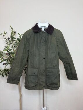 Barbour Dark Olive Utility Jacket with Dark Brown Cord Collar